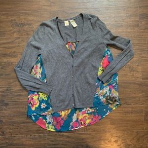 Anthropologie YB grey floral chiffon cardigan